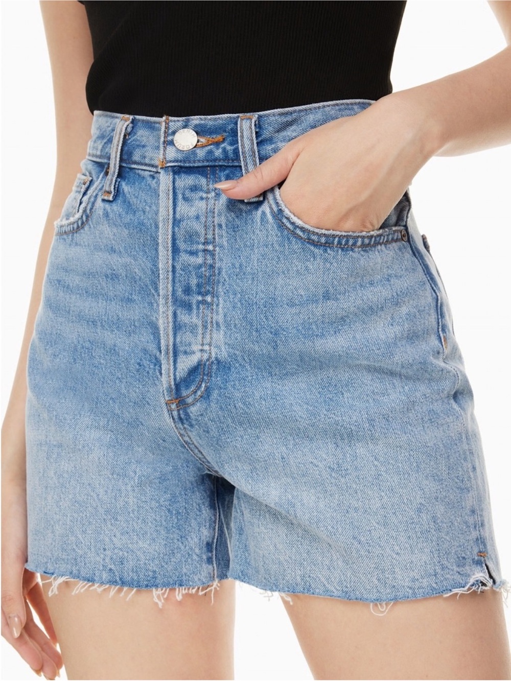 Denim Forum The Yoko High Rise Mid Thigh Midi Denim Jean Short Size 27 / 4 EUC